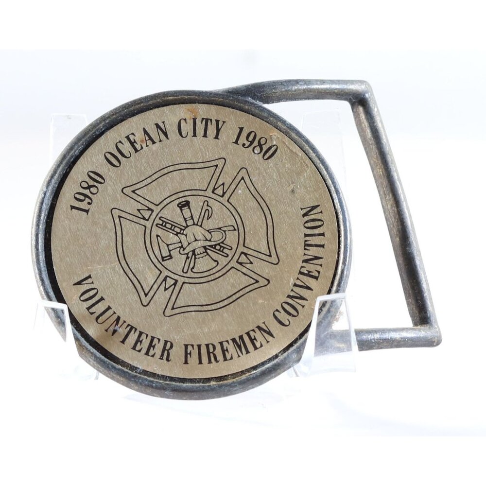 Belt Buckle Ocean City Volunteer Firemen Convention Vintage Solid Metal